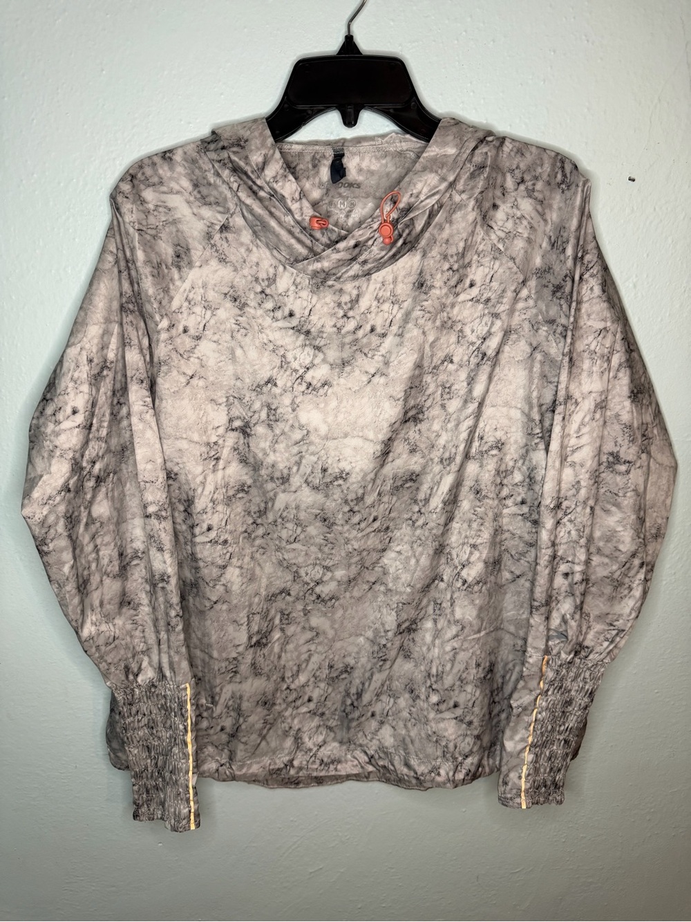 Brooks Marble-Print Gray Pullover Hoodie with Contrast Drawcords